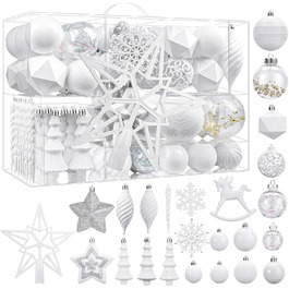 Набір з 100 штучних ялинкових прикрас Shareconn: міцні кульки з гачками, різні розміри та дизайни, для внутрішнього та зовнішнього декору