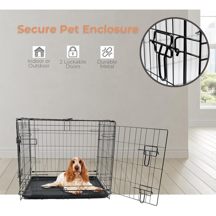 Клітка для собак DIVCHI з піддоном - міцна, складана, з двома дверцятами | Легко миється, знімний піддон, будиночок для котів | Чорна (122x76x81см) (76 x 48 x 54см)