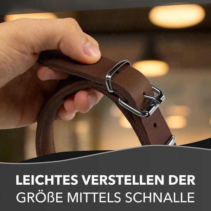Rund & Weich - Stop Dog Collar Brown L - 55cm with Adjustable Buckle and Integrated Stable Core, Leather Collar with Pull Limiter, Pull Stopper Gentle on Fur, Cowhide Leather