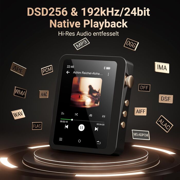 MP3 плеєр Mechen 128GB Hi-Res Bluetooth 5.3 з FLAC, DSD DAC, USB-C, сенсорний екран, шкіряний чохол (M33)
