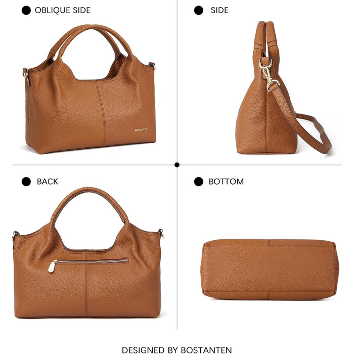 Сумка жіноча BOSTANTEN шкіряна шопер Hobo через плече з регульованим ременем, коричнева