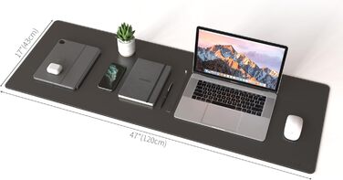Килимок для миші RENMTURE двосторонній: Корковий та PU-шкіра, 120x43 см, для офісу та дому, водостійкий, чорний