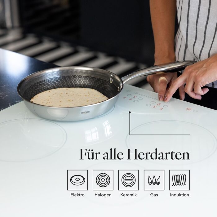 Набір сковорідок Florina Bratpfannen з нержавіючої сталі (20, 24, 28 см) | 3 шт. | 3-шарова конструкція | Алюмінієвий сердечник | Для духовки | Ергономічна ручка | Дзеркальний блиск | Для всіх типів плит | Aristo