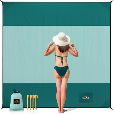 Пляжна ковдра AnorTrek, водонепроникна, антипісочна, 200x200 см, швидковисихаюча, легка, для пляжу, кемпінгу, пікніка, саду, темно-зелена та м'ятна, для 1-4 осіб