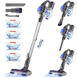 Бездротовий пилосос Authmic 40000Pa з акумулятором, час роботи до 50 хв, об'єм контейнера 1.6л, HEPA фільтр x4, для килимів, твердих підлог та шерсті тварин (блакитний)