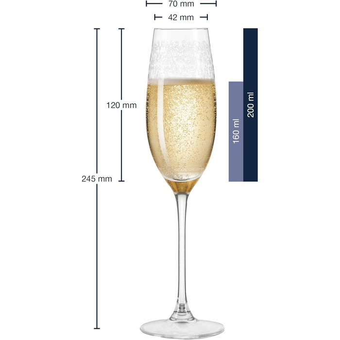 Leonardo Chateau Sparkling Wine Glasses, Set of 6, Dishwasher-Safe Prosecco Glasses, Sparkling Wine Goblet with Drawn Stem, Engraved Sparkling Wine Glass, 200 ml, 035302