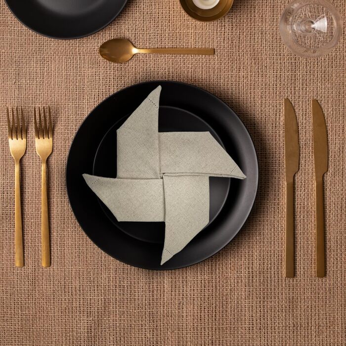 Sweet Needle Linen Napkins, Set of 12, Hemstitch Napkins, Natural Colors, 50x50cm, 100% European Washable Linen Napkins. Ideal for kitchen, Christmas, wedding, restaurant, and everyday use.