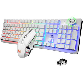 FELiCON Комбо-набір бездротової клавіатури та миші, 4800mAh, RGB LED-підсвічування, керування кнопками, ергономічний дизайн, 7 кольорів, чорний (K&M)