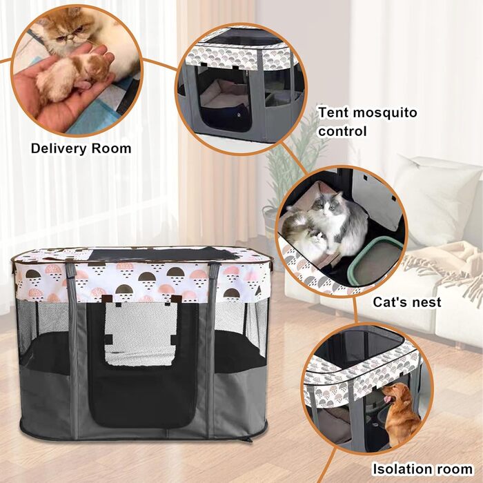 Клітка-забіг для цуценят, сіра. Розміру L. Розкладний забіг для тварин, огорожа для цуценят, портативна клітка для кошенят, цуценят, кроликів