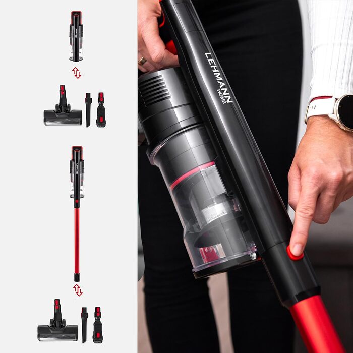 Бездротовий акумуляторний пилосос Lehmann 3-в-1 з HEPA-фільтром та LED-щіткою, 45 хв роботи, 1.8л контейнер, для тварин, килимів, авто