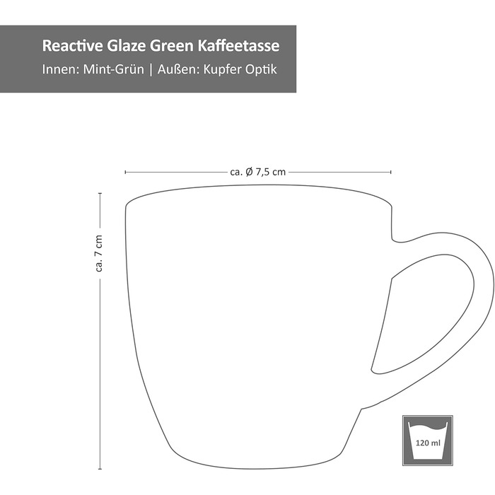Кавовий сервіс MamboCat Reactive Glaze Green 18 предметів на 6 осіб м'ятного кольору | Столовий посуд з каменної глини з мідним декором