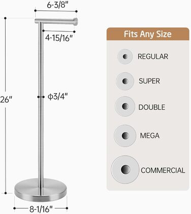 Stainless Steel Freestanding Toilet Paper Holder - Brushed Finish, SUS304, 66cm Height