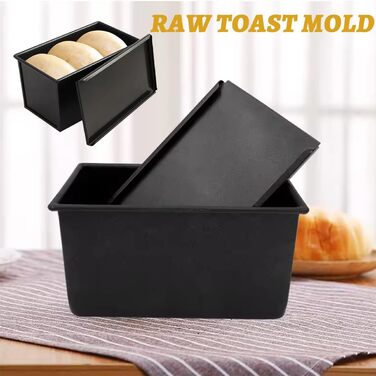 Baking sheet with lid, rectangular loaf pan made of aluminum steel with non-stick coating for bread, cake, and toast, bun baking pan multifunctional, lightweight, easy to release for baking and roasting. 19.6*10.6*11cm