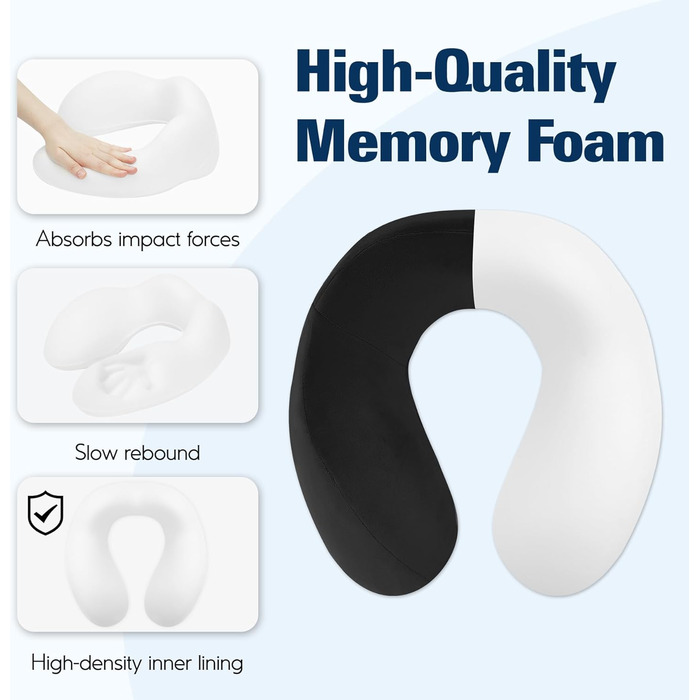 Подушка для шиї у вигляді звірка, Memory Foam, для дорослих, з маскою для сну та берушами, для подорожей, літака, офісу, авто, поїзда (Чорний)