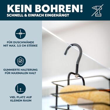 Bremermann Shower Shelf with 2 Baskets, for Hanging, Removable Hook (black)
