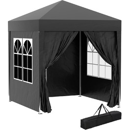 Outsunny 2x2m (6.5x6.5ft) Waterproof Pavilion, Pop-up Folding Canopy with 4 Side Walls, Drainage Holes in Windows, Foldable Party Tent UV 30+, Garden Tent with Carry Bag, Garden Pavilion for Patio, White (Black)