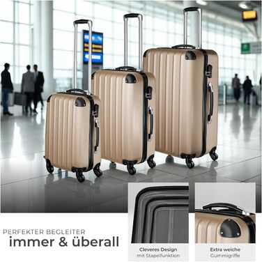 Набір валіз Tectake 3шт (M, L, XL) з вагами та білгетом, ABS, телескопічна ручка, для подорожей, колір шампань