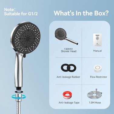 Насадка для душу VOXON з 10 режимами, високий тиск, економія води, фільтр, шланг (10 режимів)