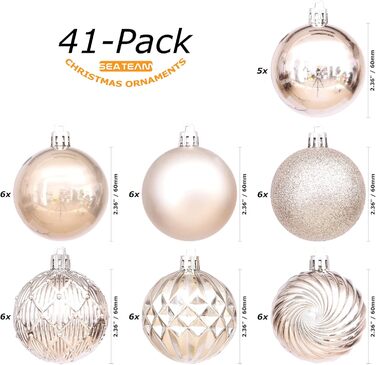 41 штука прикрас для ялинки Sea Team з міцного пластику (60 мм, шампань)