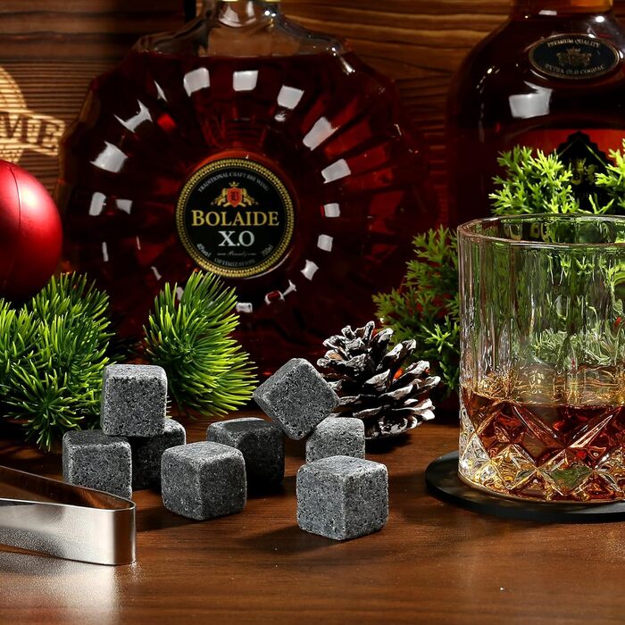 Склянки для віскі з гранітними кубиками, набір 2 шт, 310 мл, дерев'яна подарункова коробка