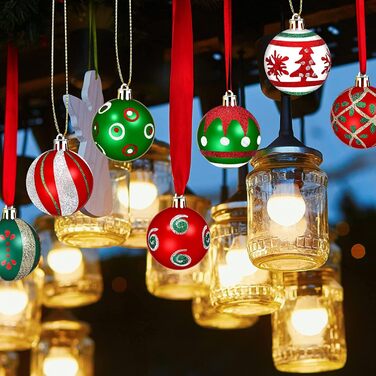Набір прикрас на ялинку на Різдво, 30 шт, 60 мм, пластикові ялинкові кулі з гачками, для ялинки, вечірки, весілля (червоний, зелений, білий)