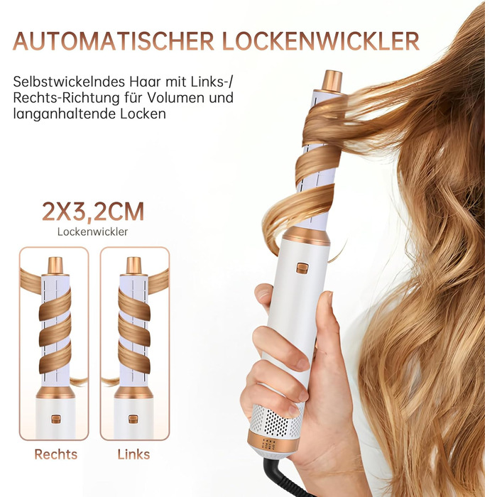 Набір для укладки волосся 6 в 1: мультистайлер, авто-локони, фен-щітка, об'єм, випрямлення, сушка (білий)