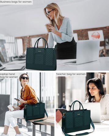 Сумка для ноутбука LOVEVOOK жіноча водонепроникна, велика сумка для роботи, навчання, офісу (17 дюймів, темно-зелена)