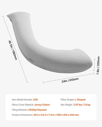 Подушка для вагітних VEVOR C-подібної форми, 133x63x21 см, знімний та пральний чохол, підтримка спини, живота, стегон та ніг