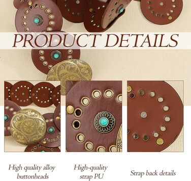 Жіночий ремінь TOFBS в стилі бохо, турецький, широкий, металевий, з круглою пряжкою, для джинсів та суконь, коричневий