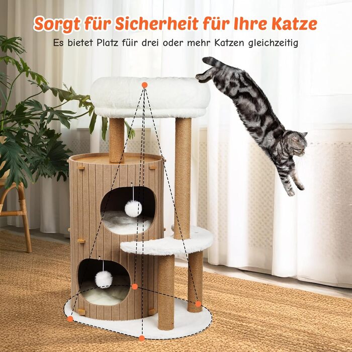 Котячий будиночок з подряпальником - великий, стійкий, з біо-льону, для котів до 25 кг (Бежевий)