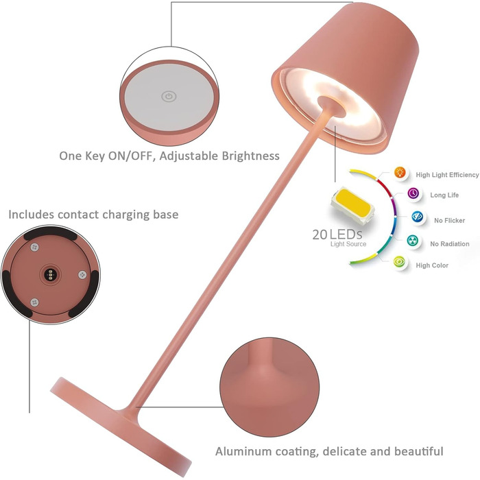 LED настільна лампа K-Bright з димуванням, акумуляторна, для дому та вулиці | Тепле світло | USB-зарядка | 1 шт. (Помаранчевий)