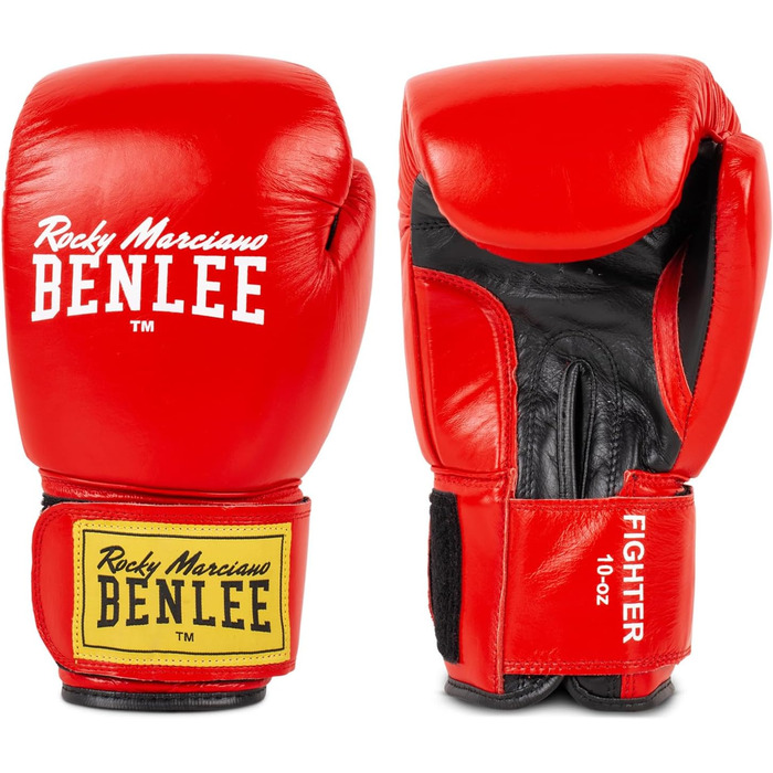 Боксерські рукавички BenLee з натуральної шкіри Fighter (червоний/чорний, 12 oz, однакові)