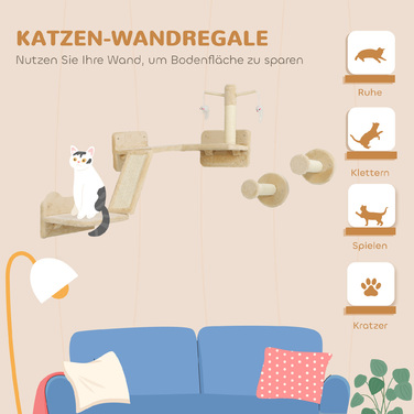 PawHut Комплект для котячого лазіння, 3 шт., котячі меблі з дряпальною дошкою, стрибковими платформами, стовпчиком для дряпання, іграшковою кулькою, для котів вагою до 5 кг, сизаль, бежевий | Aosom