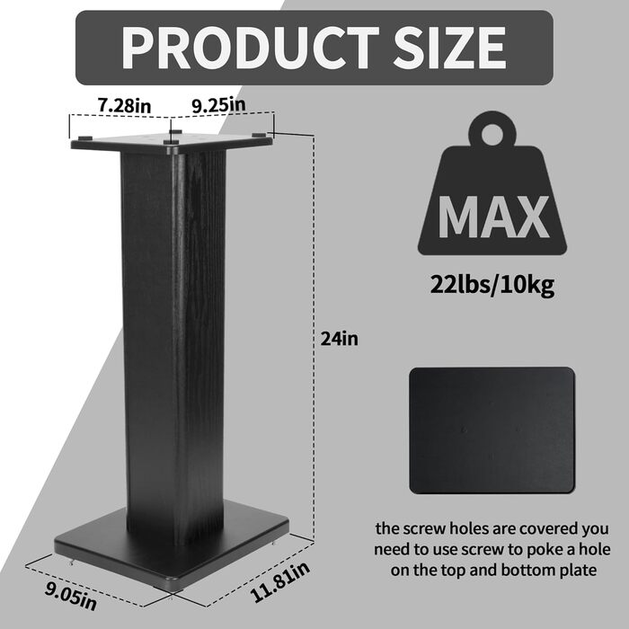 Підставка для акустики Suuiwau, 60 см, з дерева, для домашнього кінотеатру, з можливістю засипання піском, чорна