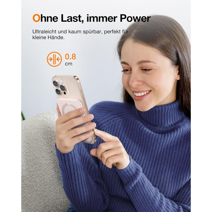 Портативний зарядний пристрій TORRAS 5000mAh з магнітним кріпленням MagSafe, 22.5W PD, Rose Gold