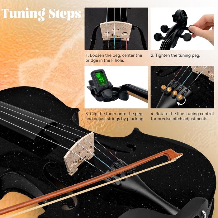 Акустична скрипка Poseidon 3/4: повний стартовий набір для початківців, з кейсом, коліумом, підборідником та струною