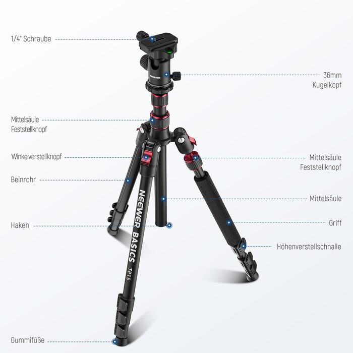 Штатив для камери NEEWER Basics з моноподом, 71' (22 см) з алюмінію, важкий, портативний, для подорожей, DSLR, мобільний телефон, 360° кульова головка, кріплення для телефону, сумісний з iPhone, для зйомки відео
