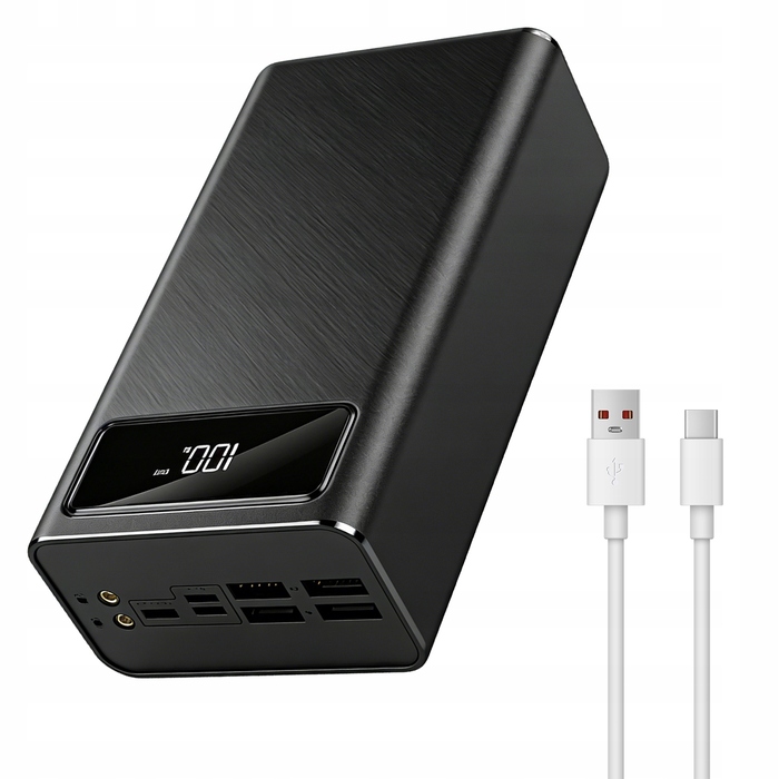 Повербанк 50 000 mAh з ліхтариком та вбудованими кабелями (4xUSB, USB-C, Lightning)
