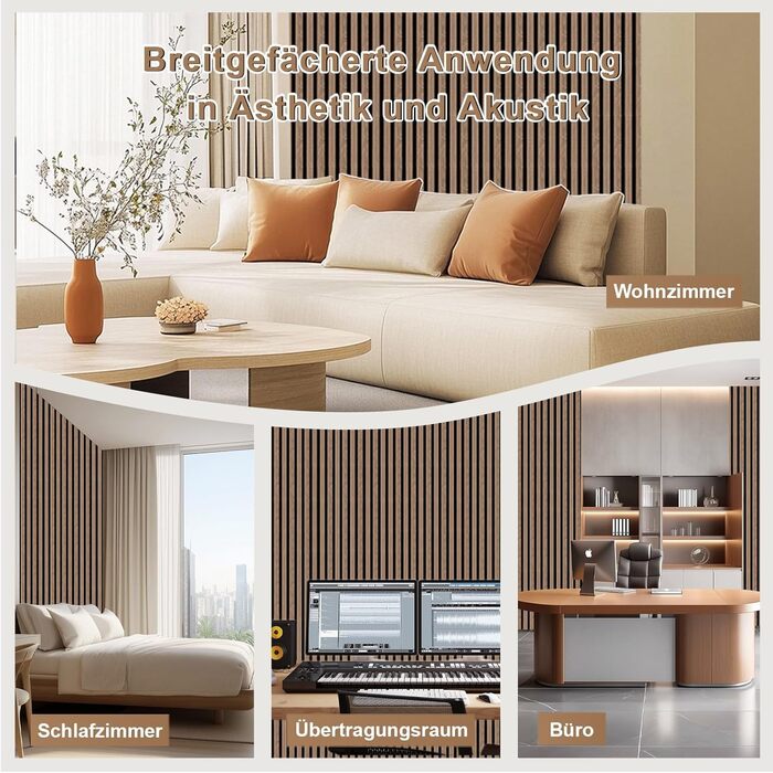 Акустичні 3D-панелі з дерева AKK-PANE 240x60 см (1,44 м²), стінові шумопоглинаючі панелі для кухні, вітальні та офісу, колір: темний горіх