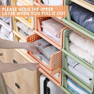 4 Pack Stackable Foldable Closet Storage Box Organizer (Easy Open and Fold), Plastic Closet Shelf Organizer Box, Bedroom, Kitchen (Pink)