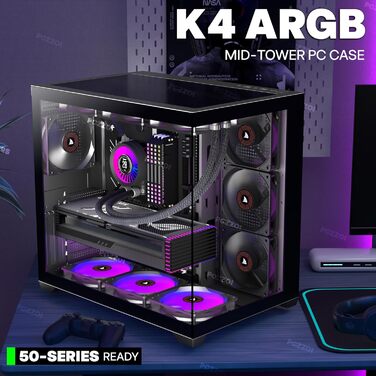 Корпус ПК KEDIERS G500 (білий) з 7 ARGB-вентиляторами, Mid-Tower ATX, з подвійним загартованим склом, для геймінгу