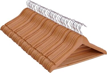 Spetebo Multipack Wooden Clothes Hangers in Natural - 50 Pieces - Wooden Hangers with Trouser Bar and 360° Swivel - 50 Pack Wardrobe Hangers Trouser Hangers Wooden Hangers with Hook