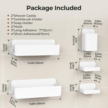 Поличка для душу Orimade без свердління, нержавіюча сталь, 5 шт. - тримач для шампуню, велика місткість, органайзер для ванної кімнати, ABS, білий