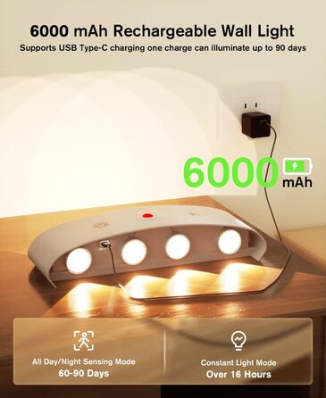 LED-стінні світильники на батарейках YrgePowk (2 шт.) з датчиком руху, USB-зарядка, 3 кольори, бездротові, білі
