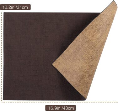 SUEH DESIGN Leather Placemats - Set of 6 Placemats, Washable, Leather-Look, Heat-Resistant PU Faux Leather Placemats for Home Kitchen Dining Table, 43cm x 31cm