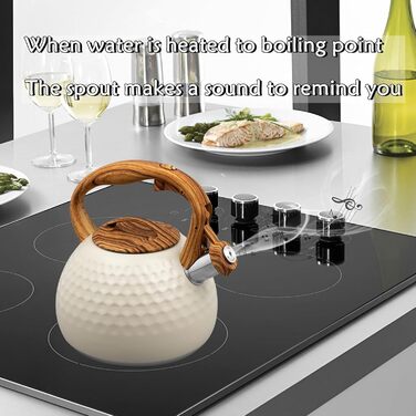 Чайник для плити, 3 л, нержавіюча сталь, з ручкою з деревом, чайник-свисток для індукційних, газових та електричних плит (білий)