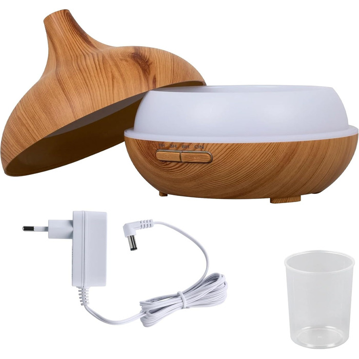 Дифузор аромату 300мл - ультразвуковий зволожувач повітря з 14 кольорами LED-підсвічування та таймером, ароматерапія, для ефірних олій (натуральний)