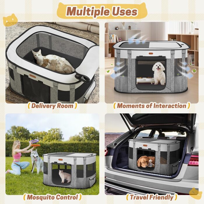Клітка-манеж для тварин, розкладний загон для кошенят та цуценят, клітка для собак, манеж для цуценят для дому, переносна клітка з сумкою, намет, для відпочинку на природі, кемпінг, розмір L (СІРИЙ, розмір S:)