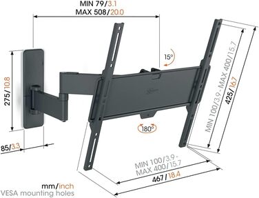 Кріплення для телевізора Vogel's Quick TVM 1225: поворотне, для телевізорів 19-43 дюймів, до 15 кг, кут повороту 120°, VESA 200x200, універсальна сумісність