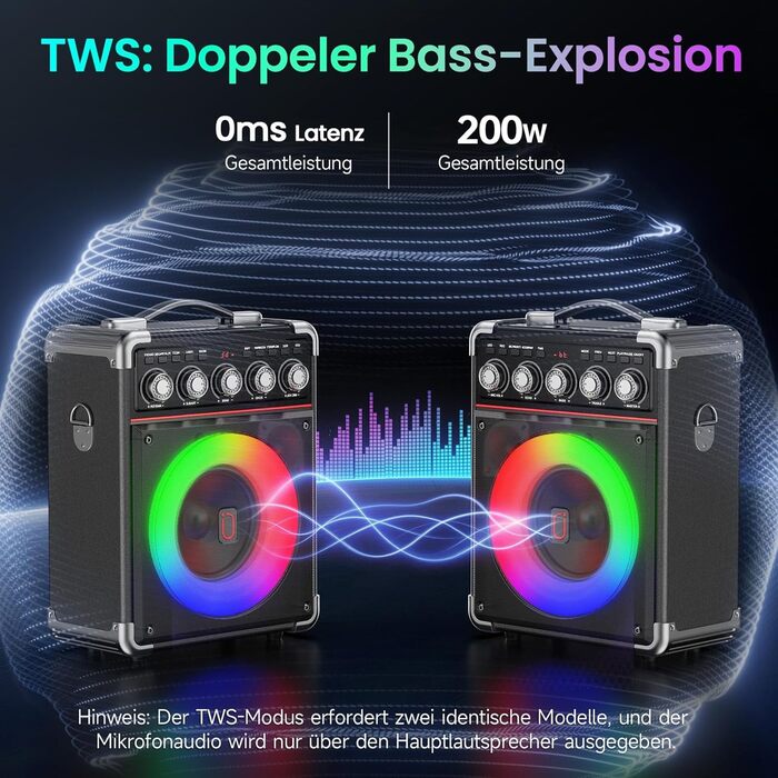 Караоке машина JYX з 2 бездротовими мікрофонами, портативна караоке система з підсвіткою RGB для дорослих та дітей - портативна Bluetooth караоке-бокс з мікрофоном та PA-динаміком, чорний Tx05